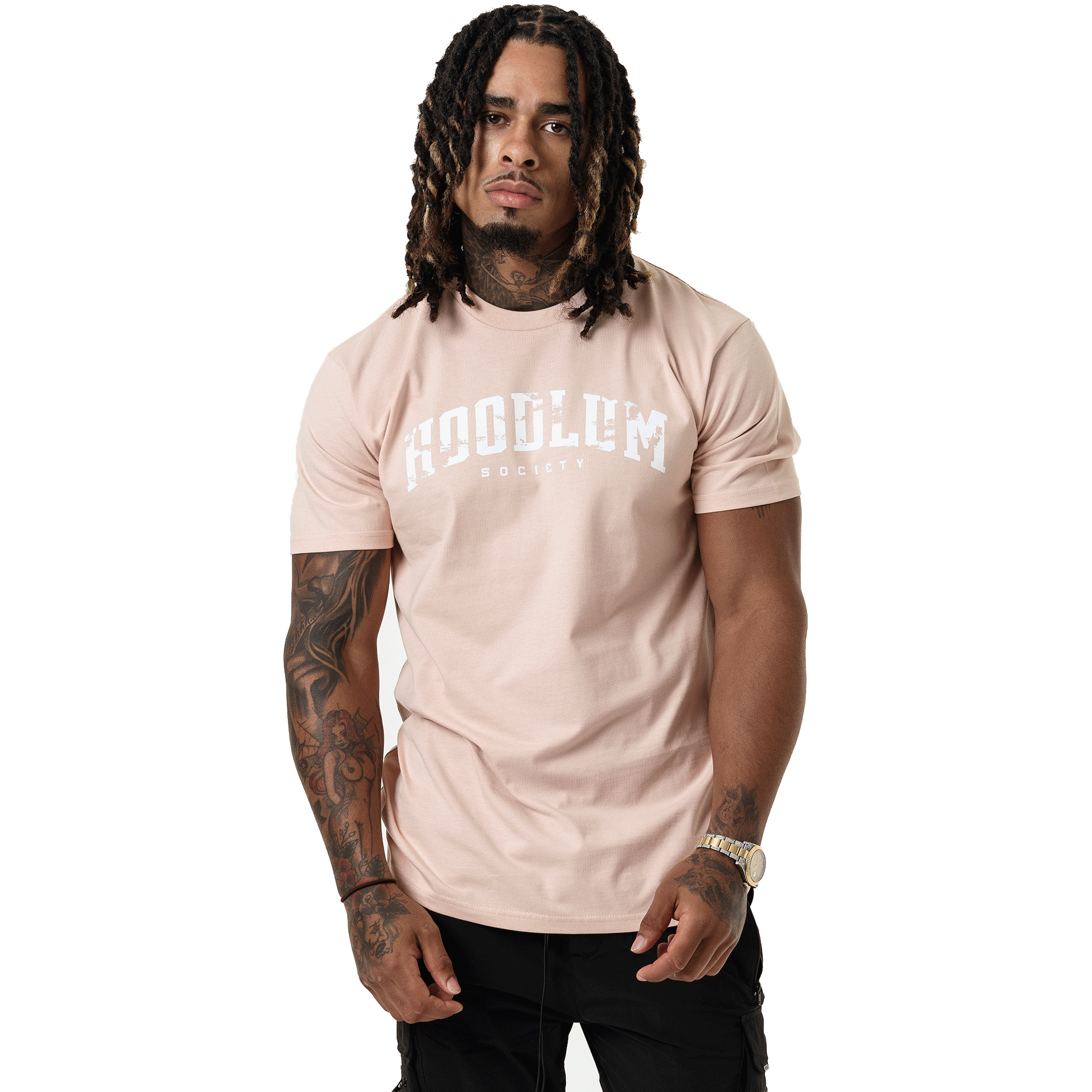 DISTRESSED PALE PINK HOODLUM  T-SHIRT