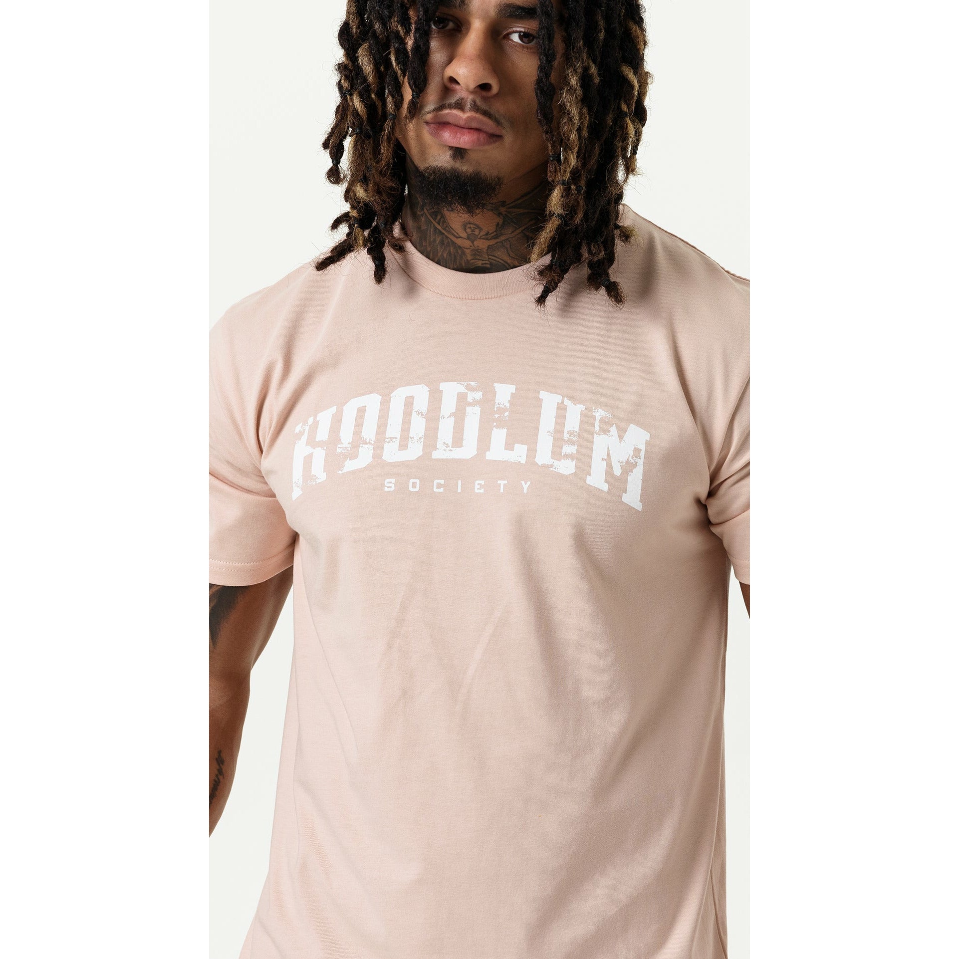 DISTRESSED PALE PINK HOODLUM  T-SHIRT