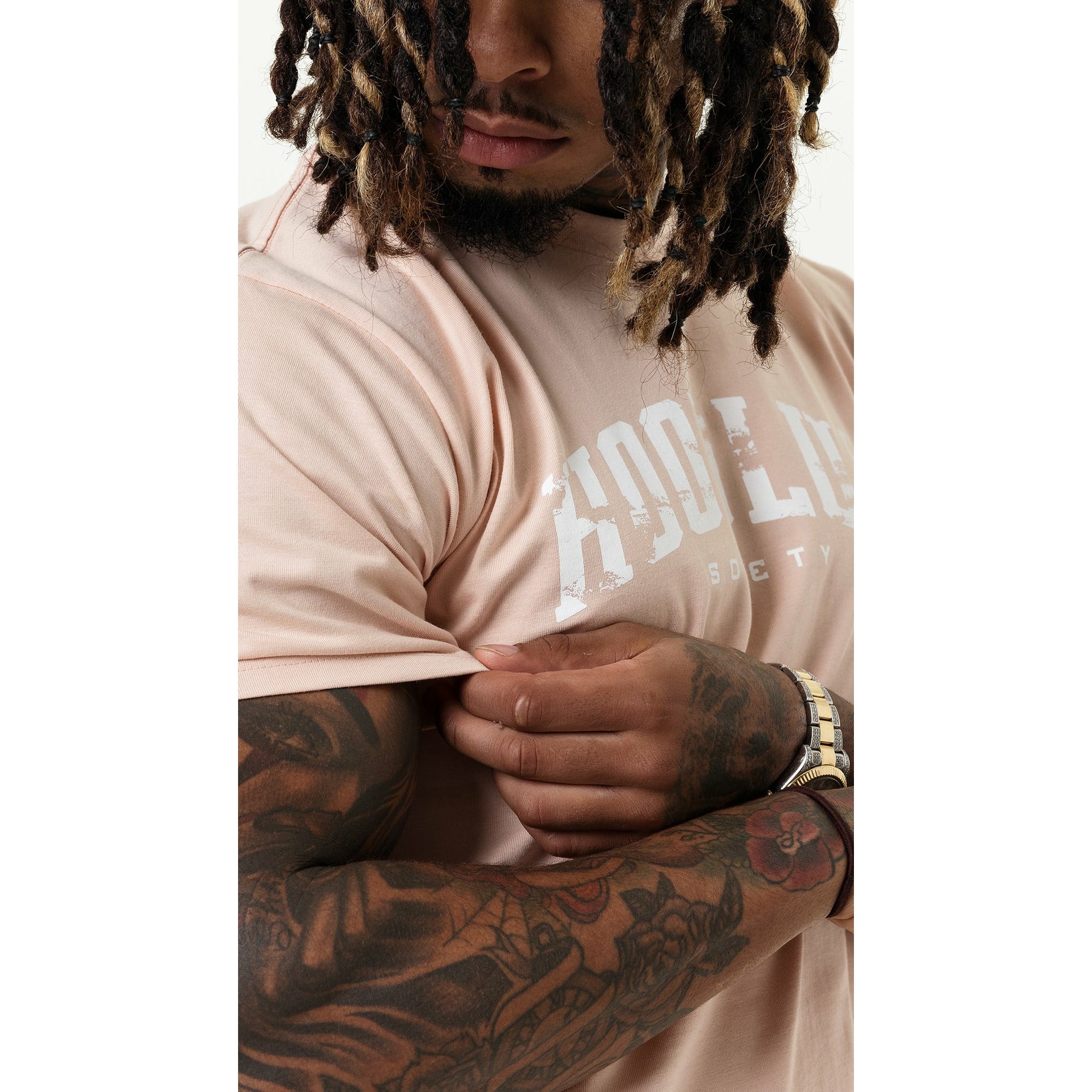 DISTRESSED PALE PINK HOODLUM  T-SHIRT