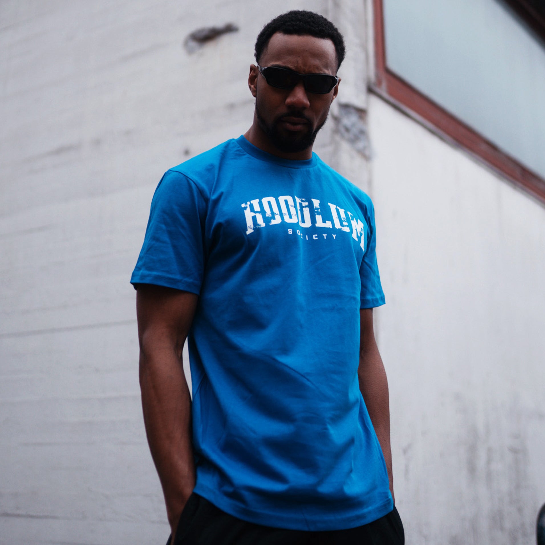 DISTRESSED COBOLT BLUE HOODLUM  T-SHIRT