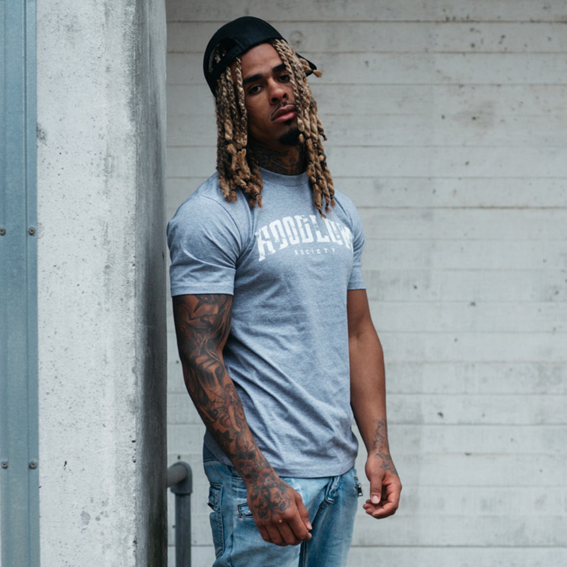 DISTRESSED HEATHER GREY HOODLUM  T-SHIRT