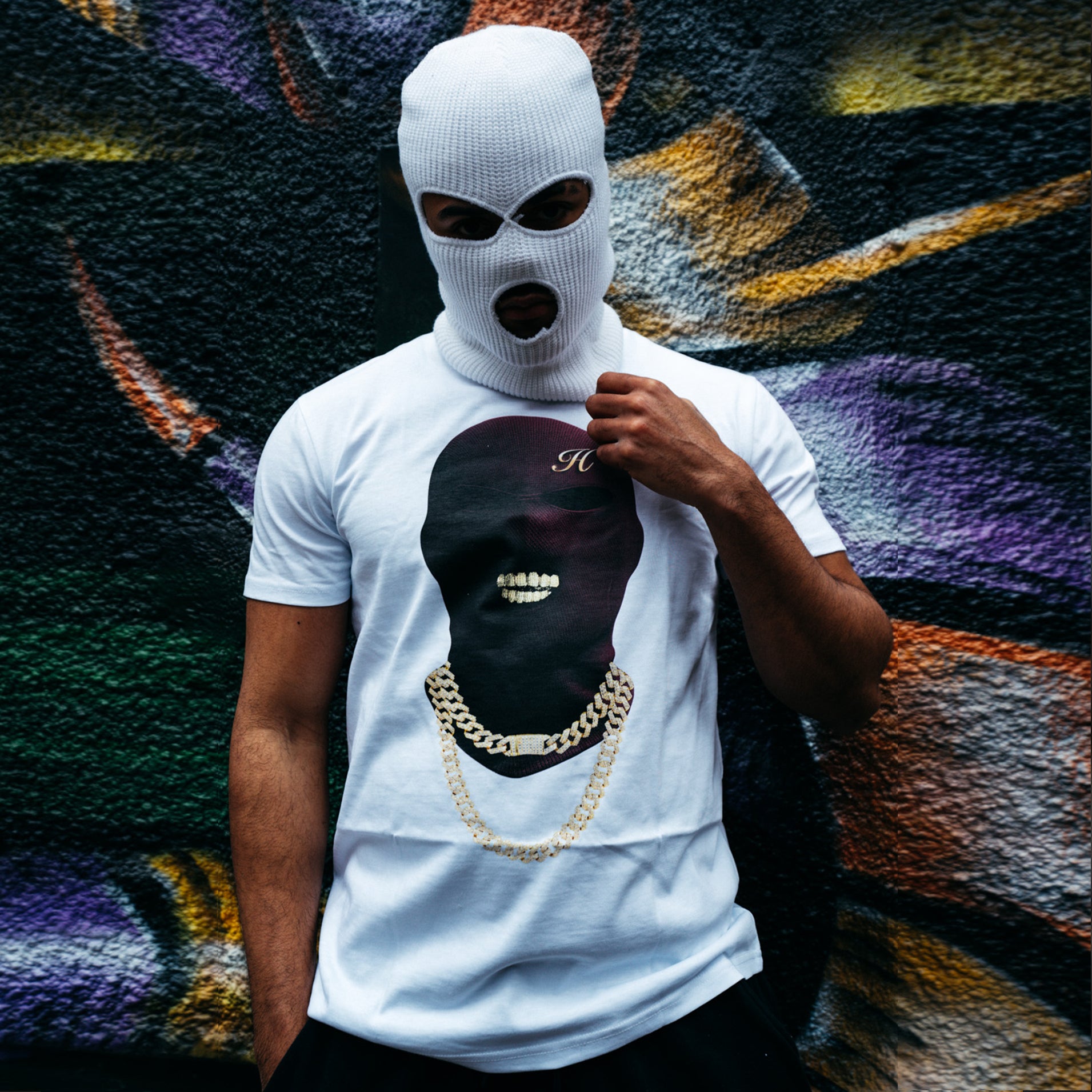 HOODLUM SKI MASK WHITE T-SHIRT